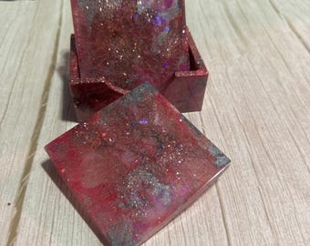 Rosa Glitter-Harz-Untersetzer-Set | 4er Set