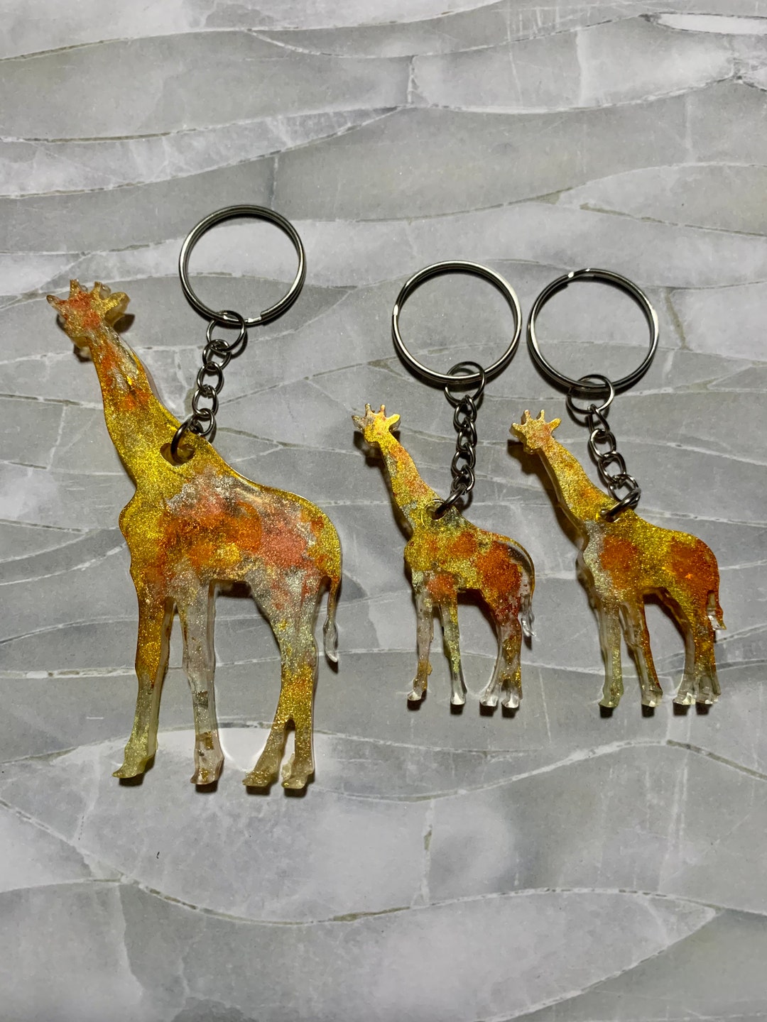 Giraffe Resin Keychain Set: Gold & Silver Flake, Handmade - Etsy