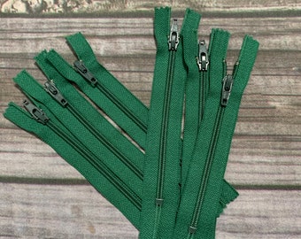 Dark Green YKK 25 Nylon Zipper: 4" Closed End