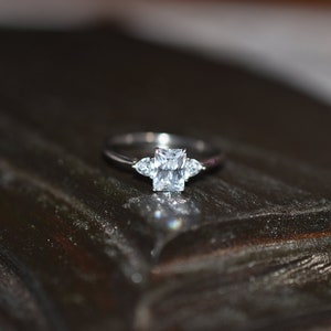 Radiant cut with two triangle Accent Minimalist Zircon sterling silver ring    | Dainty ring |  Gift