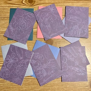 Purple Floral Card Set  | Set of 6 | Comes with envelopes | Blank card set | White inside