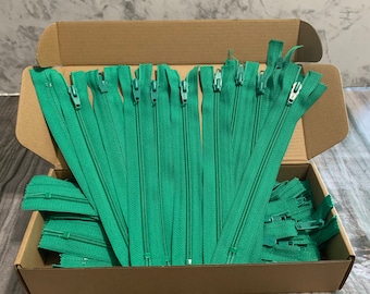 Green YKK 8" Nylon Zipper: Closed End
