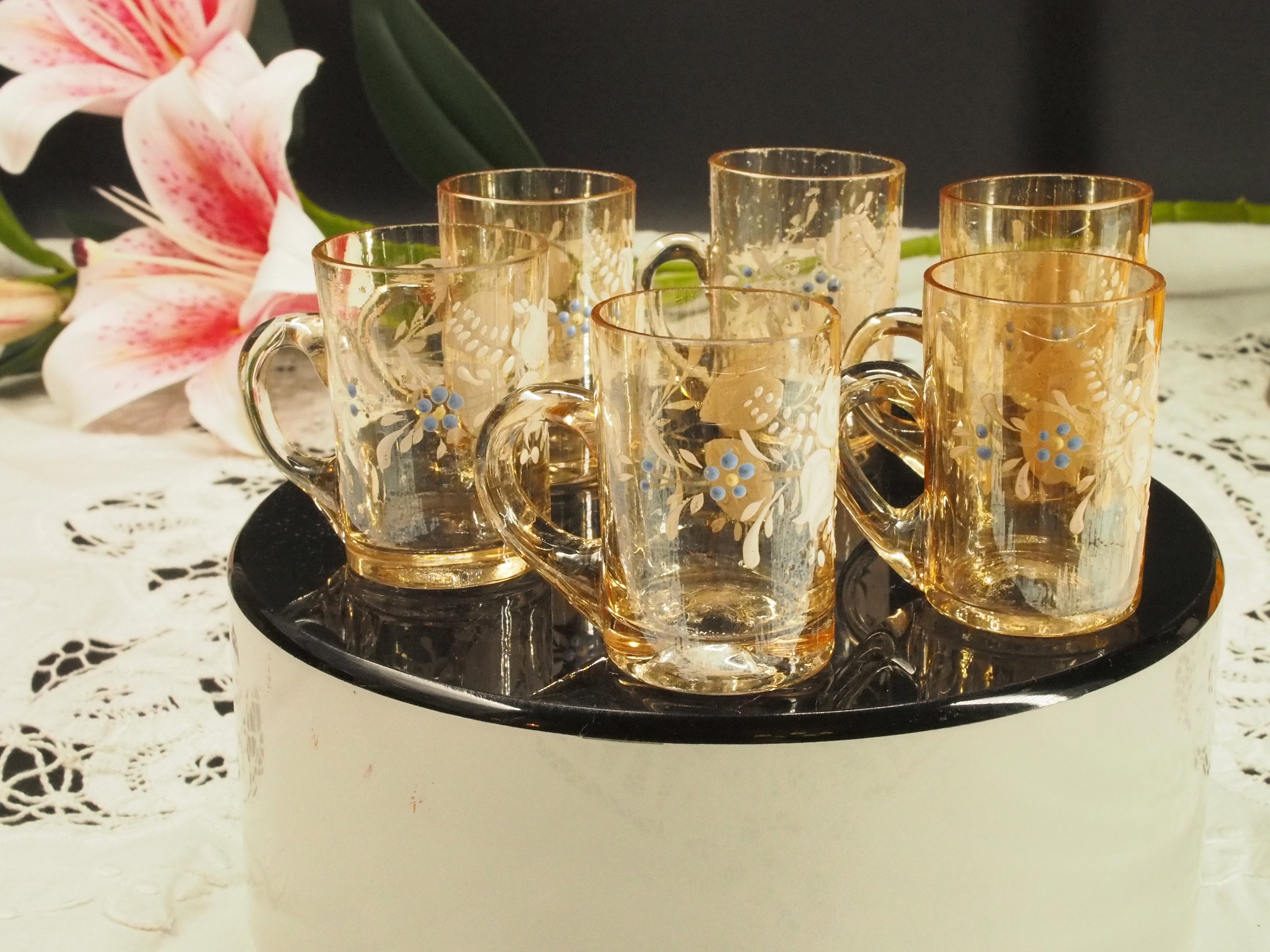 Antique Liquer Drinkware, 1900s French Amber Barware, Glass Blown ...
