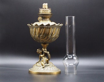 french antique gas lamp, 1900s vintage oil lamp, handcrafted decorative kerosene lamp, gift for dad, collectibles for collectors