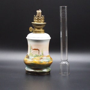 hand painted antique oil lamp, vintage gas lamp, 1940s french porcelain kerosene lamp, lightining decor, collectibles home decor, gift him