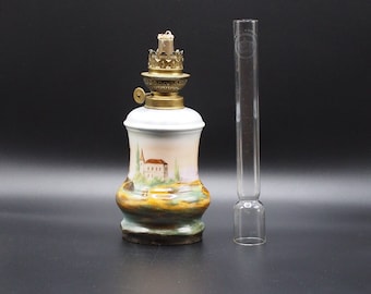 hand painted antique oil lamp, vintage gas lamp, 1940s french porcelain kerosene lamp, lightining decor, collectibles home decor, gift him
