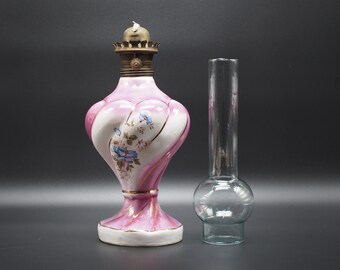 roze keramische antieke olielamp, vintage brandstoflamp met gedraaid lichaam, kerosinelamp uit de jaren 1920, cadeau voor papa, verzamelobjecten, verlichting home decor