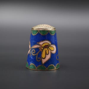 blue antique thimble, vintage sewing cloisonne thimle,enamelled thimble collection, needle accessory, gift for mom, french 1900s thimble