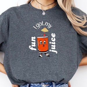 Fun Juice Party Tee, a comfy, casual, boyfriend-style, retro vibe cocktail hour party t-shirt for her!