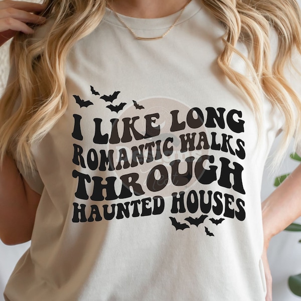 Romantic walks through haunted houses SVG PNG, Halloween svg png sublimation, Halloween svg png, Spooky designs, Haunted png, witchy svg png