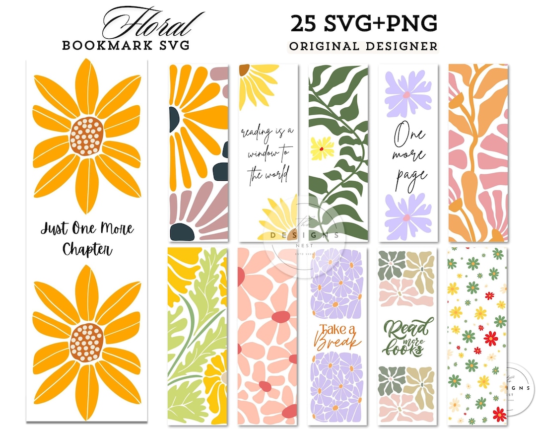 Floral Bookmark SVG Bundle, Printable Flower PNG (digital Download) - Etsy