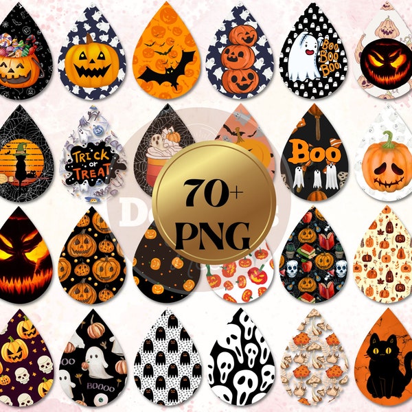 70 Halloween Earring Sublimation Designs, Spooky Earrings Teardrop png, halloween Earring Teardrop png, halloween pumpkin earring png bundle