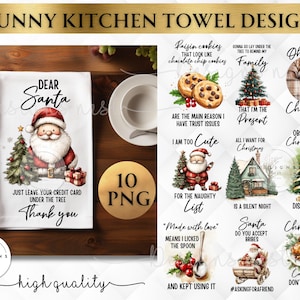 Toalha de cozinha engraçada de Natal png, pacote de design de sublimação de avental, design de toalha de chá de Natal