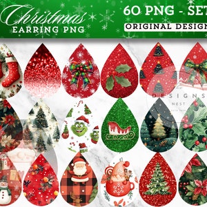 60 Christmas Earring Sublimation Designs SET 2, Christmas Earring Teardrop png, Earring Graphics Christmas, Earrings Bundle, Tear Drop Earri