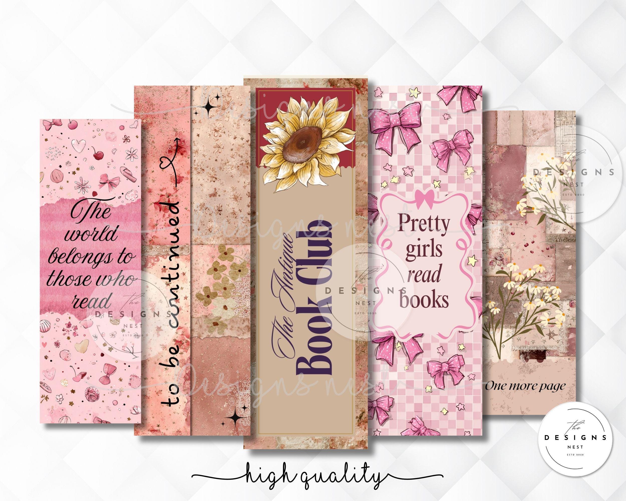 Pink Vintage Bookmark Set, Retro Printable Bookmark,book Lover Bookmark ...