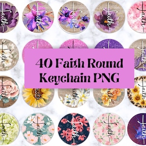 Faith Keychain Bundle, Stained Glass Sublimation PNG. Faith PNG Designs, 40 Keyrings, Round keychain designs