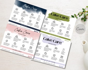 Editable Cake Care Card, Printable Cake Care Template in 4 styles, Bakery Care Guide, Cake Care Instruction