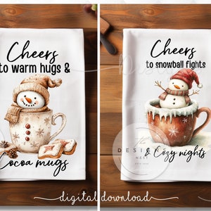 Christmas Kitchen Towel png, Snowman Hot Cocoa, Kitchen Hand Towel Apron Sublimation Bundle, PNG Graphic Designs - Kitchen Towel Sublimation