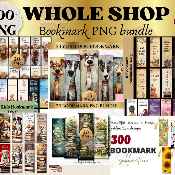 Whole shop Bookmark PNG bundle, Bookmark sublimation design