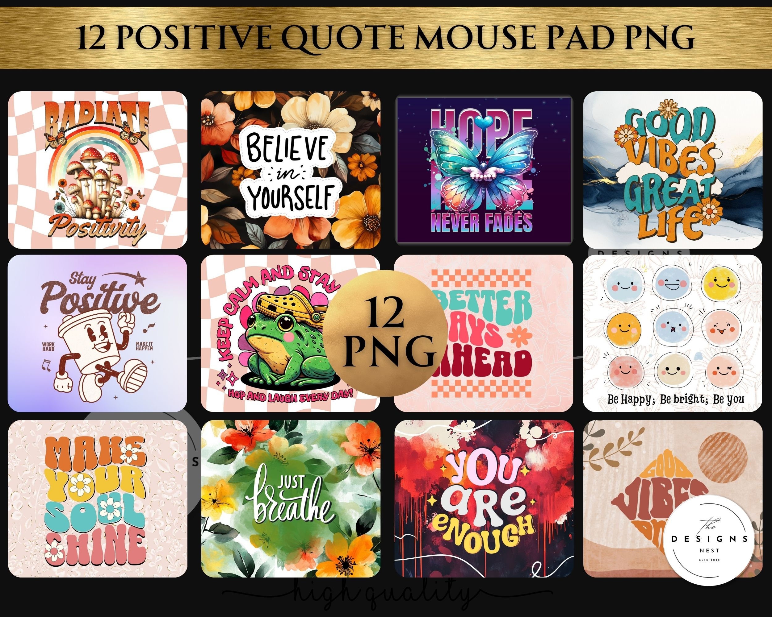 Positive quotes Mouse Pad Sublimation Design bundle, Computer Mouse Pad Template, Digital Mouse Pad PNG, Sublimation Mouse Pad PNG