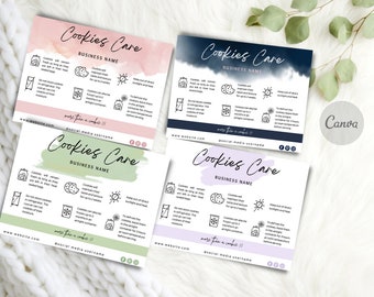 Editable Cookie Care Card in 4 styles, Printable Cookie Care Template, Bakery Care Guide, sugar cookie Care Instruction | Digital download