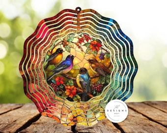 Birds Wind Spinner Png , Stained glass wind spinner Sublimation Design, Wind Spinner Design,  Bird Wind Spinner Png