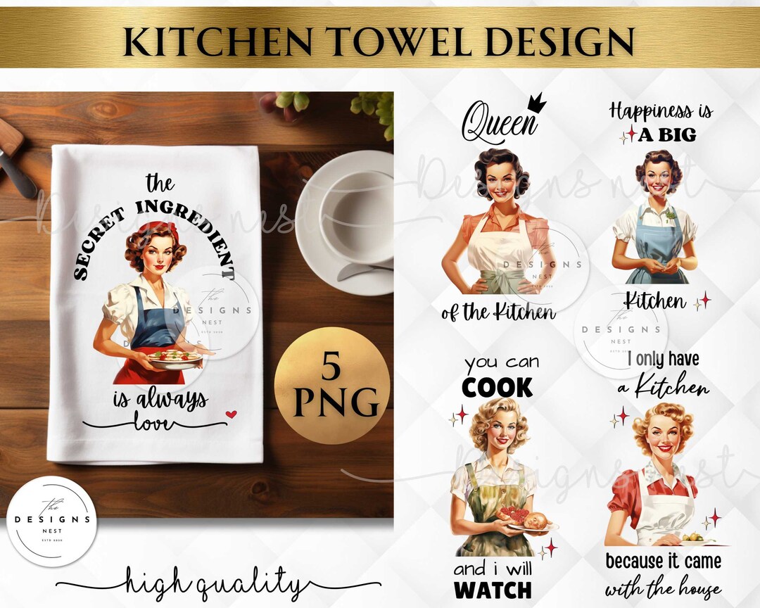 Vintage Kitchen Tea Towel Retro Sublimation Kitchen Towel Bundle