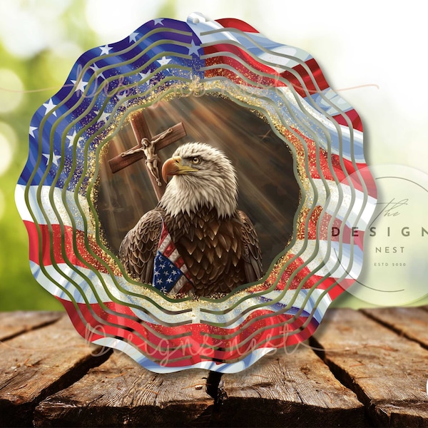 American Flag Eagle cross Wind Spinner Sublimation Design, USA flag PNG File, Patriotic Wind Spinner Template, Wind Spinner Sublimation PNG