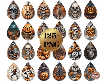 Más de 125 pendientes de Halloween para sublimación, pendientes espeluznantes en forma de lágrima (png), pendientes de Halloween en forma de lágrima (png), paquete de pendientes de calabaza de Halloween (png)