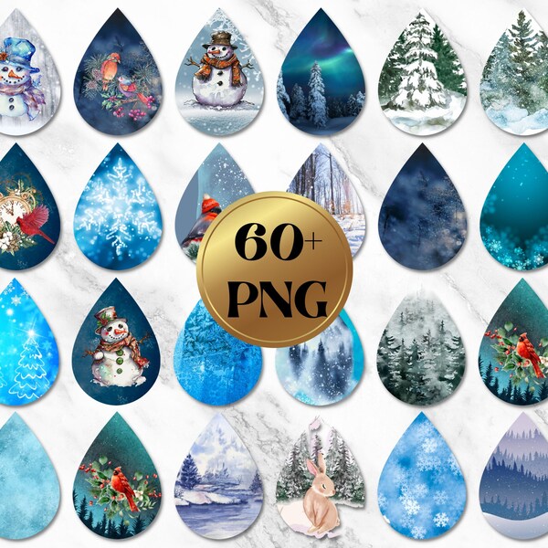 60 Winter Earring Sublimation Designs, Winter Christmas Teardrop earring png, Earring Graphics Christmas, Earrings Bundle, Tear Drop Earring