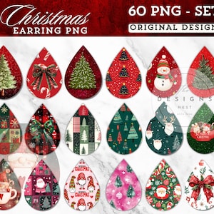 60 Christmas Earring Sublimation Designs, Christmas Earring Teardrop png, Earring Graphics Christmas, Earrings Bundle, Tear Drop Earrings