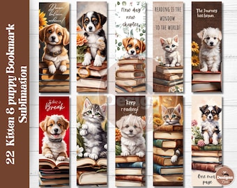 Cute Puppy and Kitten Bookmark Designs, PNG Printable (Digital Download)