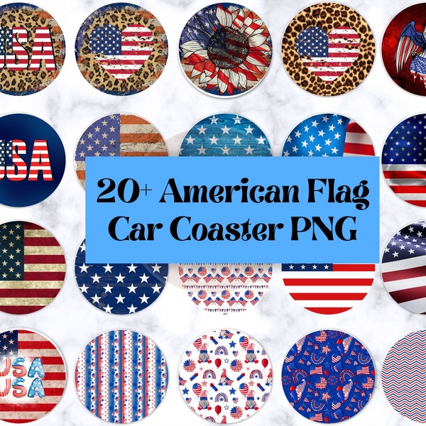 July 14 Round Car Coaster  Design Bundle PNG, USA Flag round Design, Instant Digital Download, American flag car coaster PNG