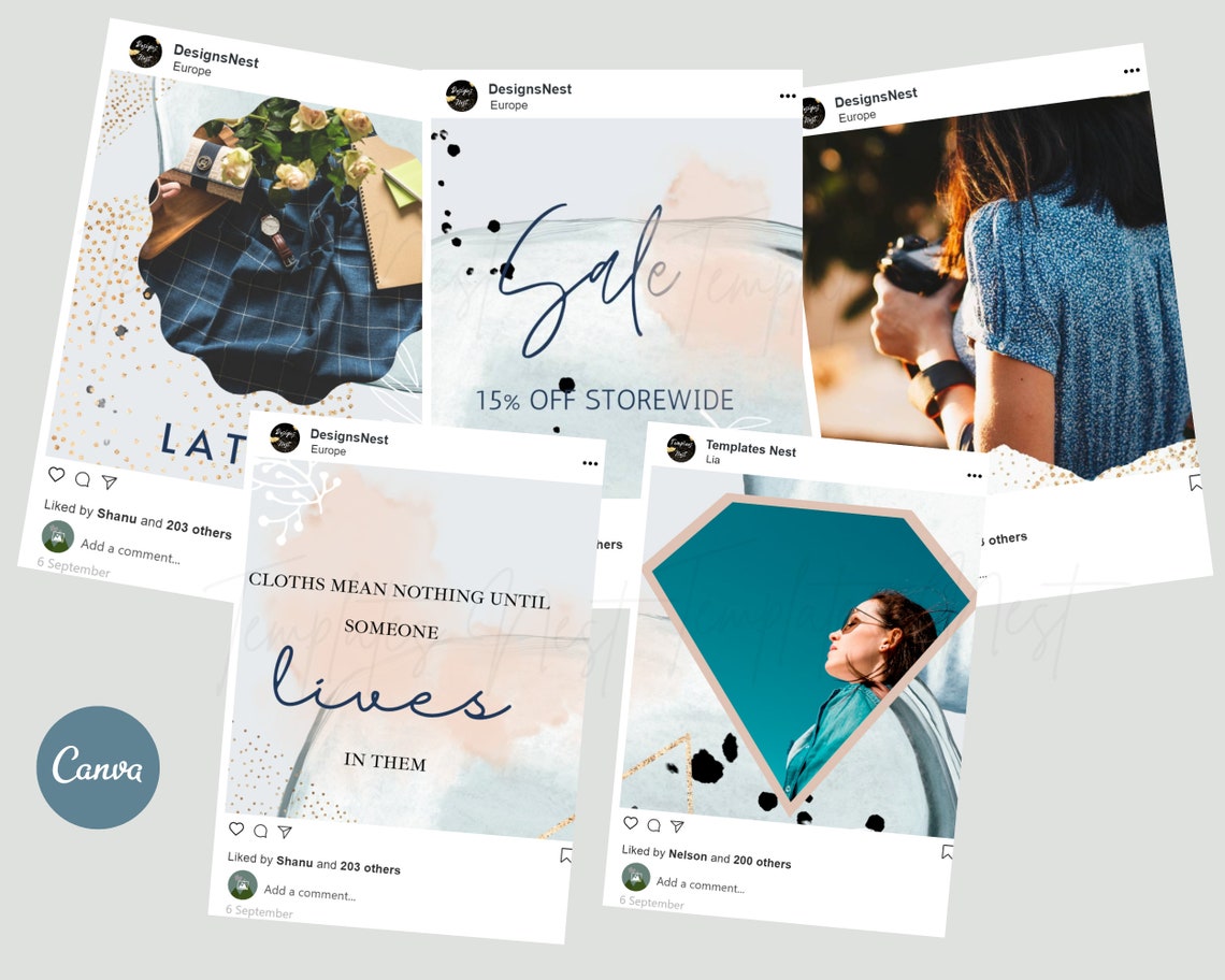 Instagram Puzzle Feed Post Template IG Template Blue Etsy