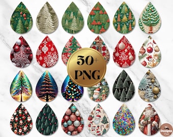 50 Christmas Earring Sublimation Designs, Christmas Earring Teardrop png, Earring Graphics Christmas, Earrings Bundle, Tear Drop Earring