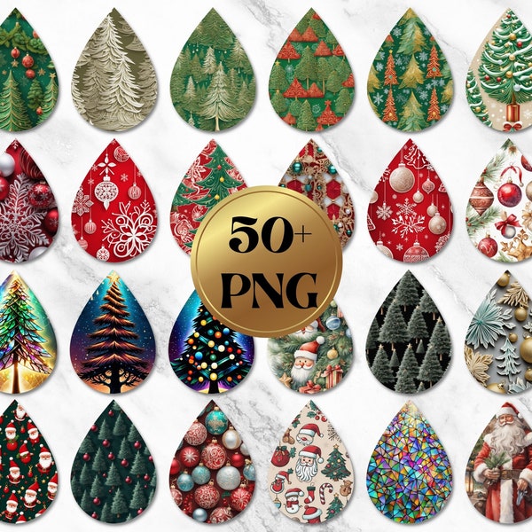 50 Christmas Earring Sublimation Designs, Christmas Earring Teardrop png, Earring Graphics Christmas, Earrings Bundle, Tear Drop Earring