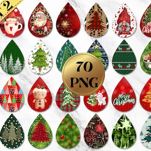70 Christmas Earring Sublimation Designs, Christmas Earring Teardrop png, Earring Graphics Christmas, Earrings Bundle, Tear Drop Earrings