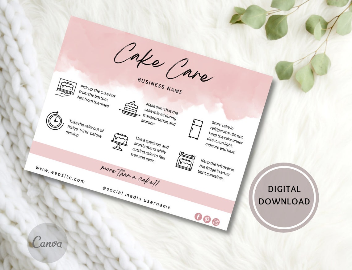 Cake Care Instructions Template