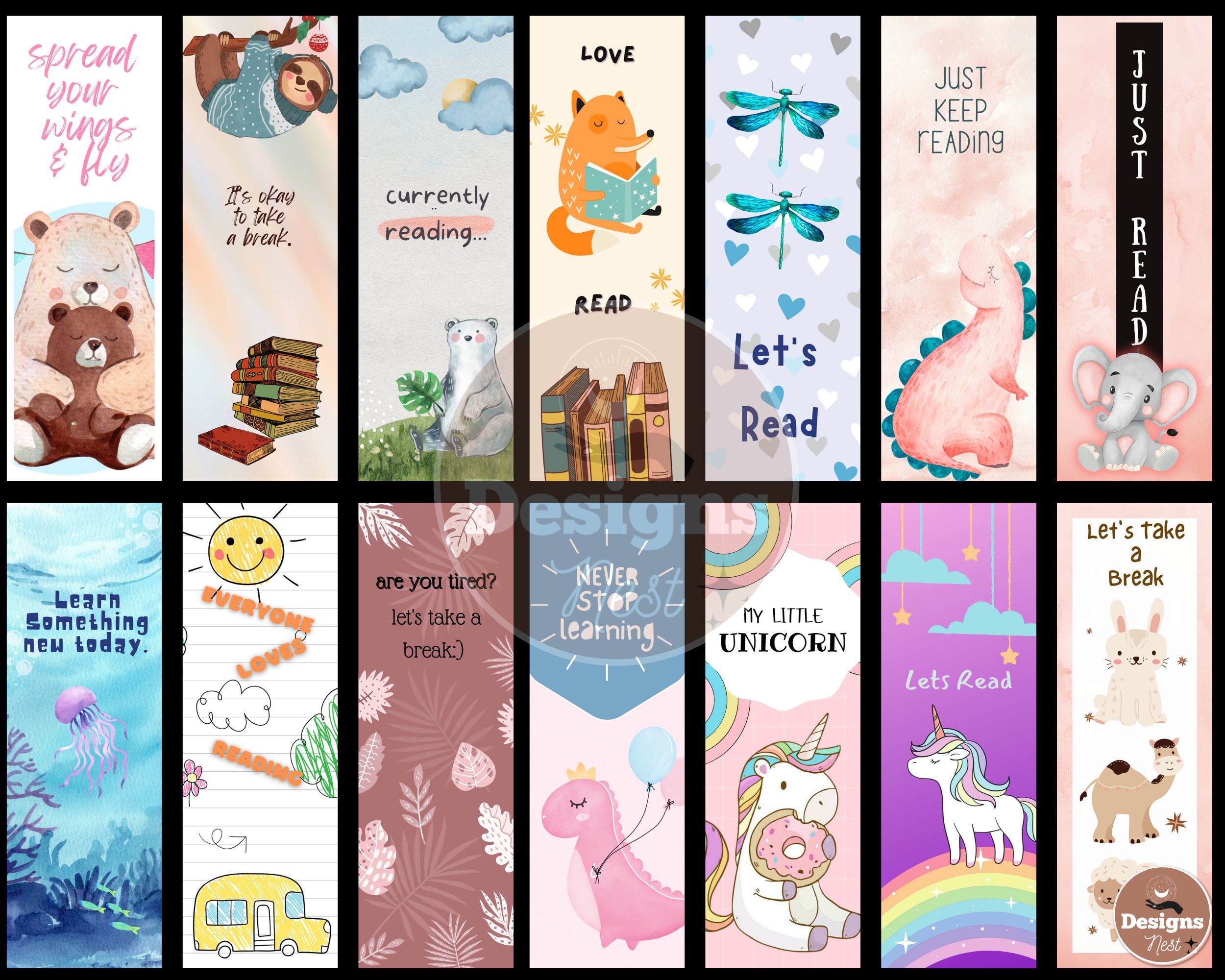 Kids Bookmark Printable Kids Bookmark PNG Children Bookmark Etsy
