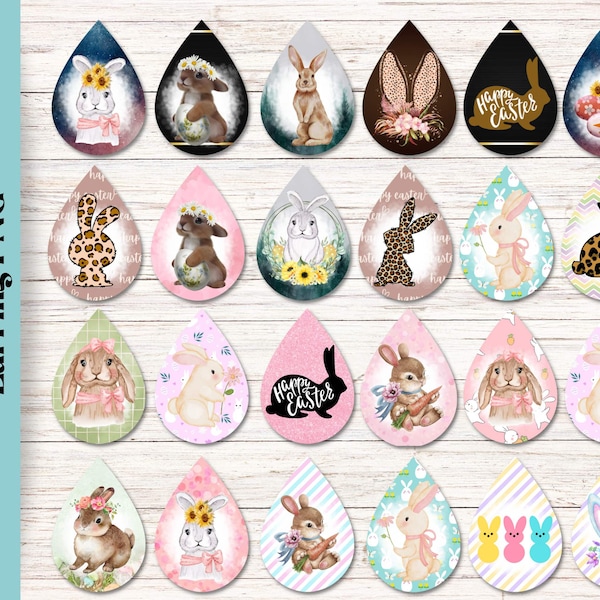 Easter bunny Earrings Sublimation, Easter Earrings Teardrop png, Earrings Designs Bunny, Easter Earrings Bundle, Bunny Tear Drop Earrings