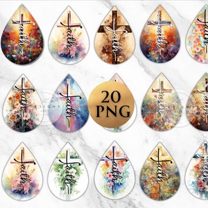Watercolor Faith Sublimation earrings bundle | Christians earring png | sublimation teardrop | sublimation png | sublimation design