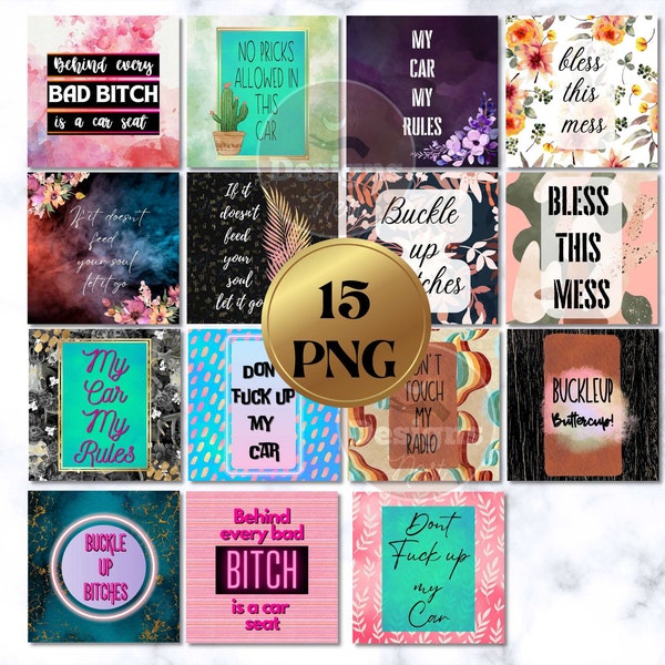 Funny square Coaster PNG bundle, 15 Trendy  square car coaster png bundle, Trendy and colorful square car coaster png bundle