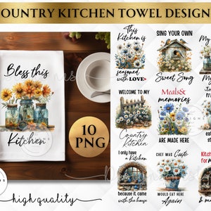 Pacote de sublimação de toalhas de cozinha Country Daisies | Projetos de sublimação de toalhas de cozinha | Projeto de cozinha country Daisy