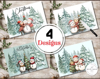 Christmas Cutting board sublimation , cutting board PNG, Chopping Board Sublimation design, Santa PNG, Snowman cutting board design
