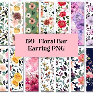 Floral bar Earring Sublimation Designs, Flower bar Earring png, Watercolor flower bar earring designs, Earrings Bundle, Rectangle earring