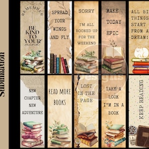Vintage Bookmark Sublimation Designs, Watercolor bookmark PNG, Printable Bookmark Wrap Template, Cute bookmarks, book lovers bookmark set