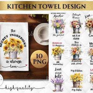 Pacote de Sublimação de Toalhas de Cozinha de Primavera | Flores em Balde | Designs de Sublimação de Toalhas de Cozinha | Toalha Floral Rústica Country png