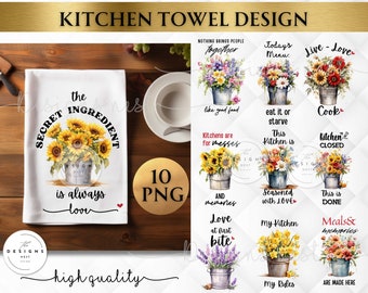 Spring Kitchen Towel Sublimation Bundle |  Flowers in Bucket | Kitchen Towel Sublimation Designs | Rustic Country Floral towel png