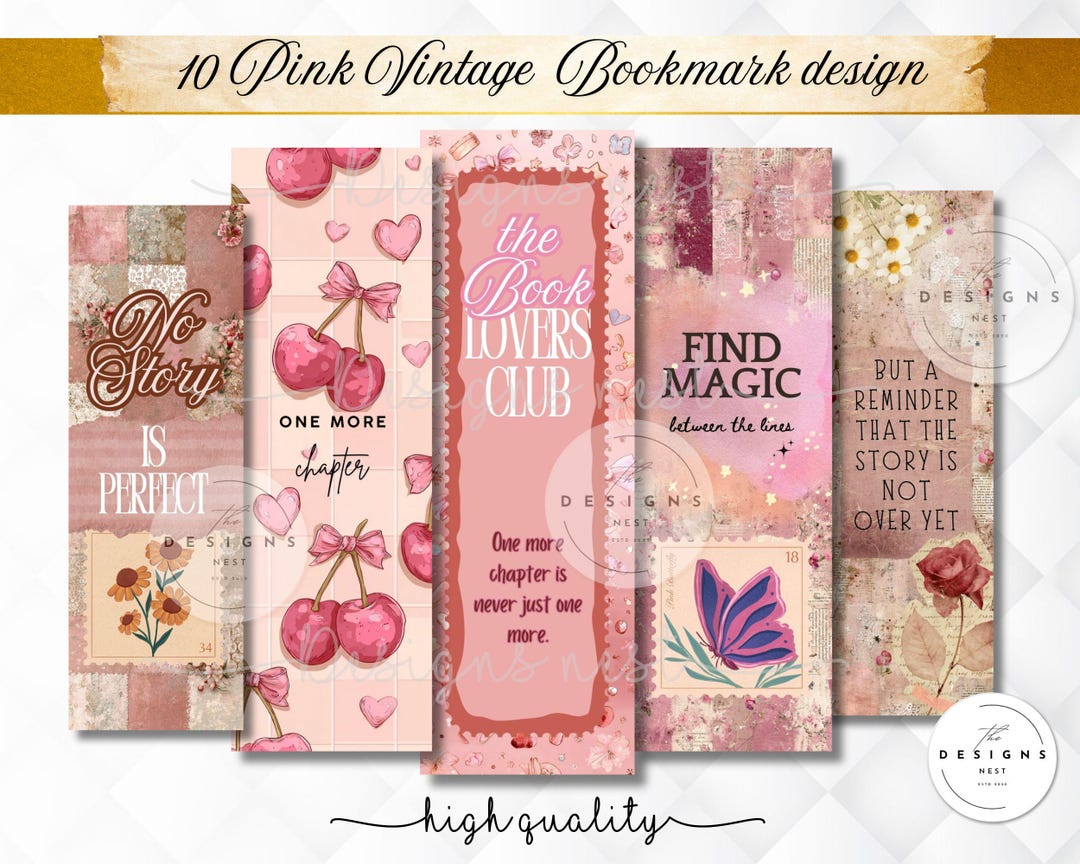 Pink Color Bookmark Pink Vintage Bookmark Set, Retro Printable Bookmark,book Lover Bookmark ...