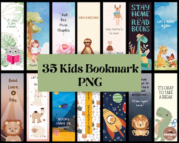 Kids Bookmark PNG Bundle, Children's Sublimation Designs (2x6 in)